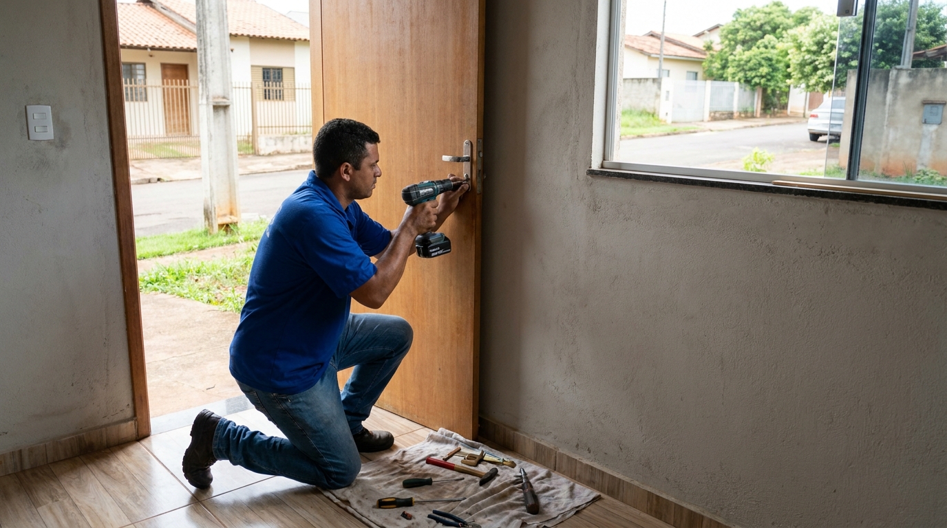 Instalação de fechadura residencial no Consil, Cuiabá‑MT